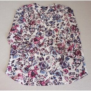 Chaps Blouse Sheer Lightweight Floral Ruffle Flowy Artsy Spring Peasant Large‎